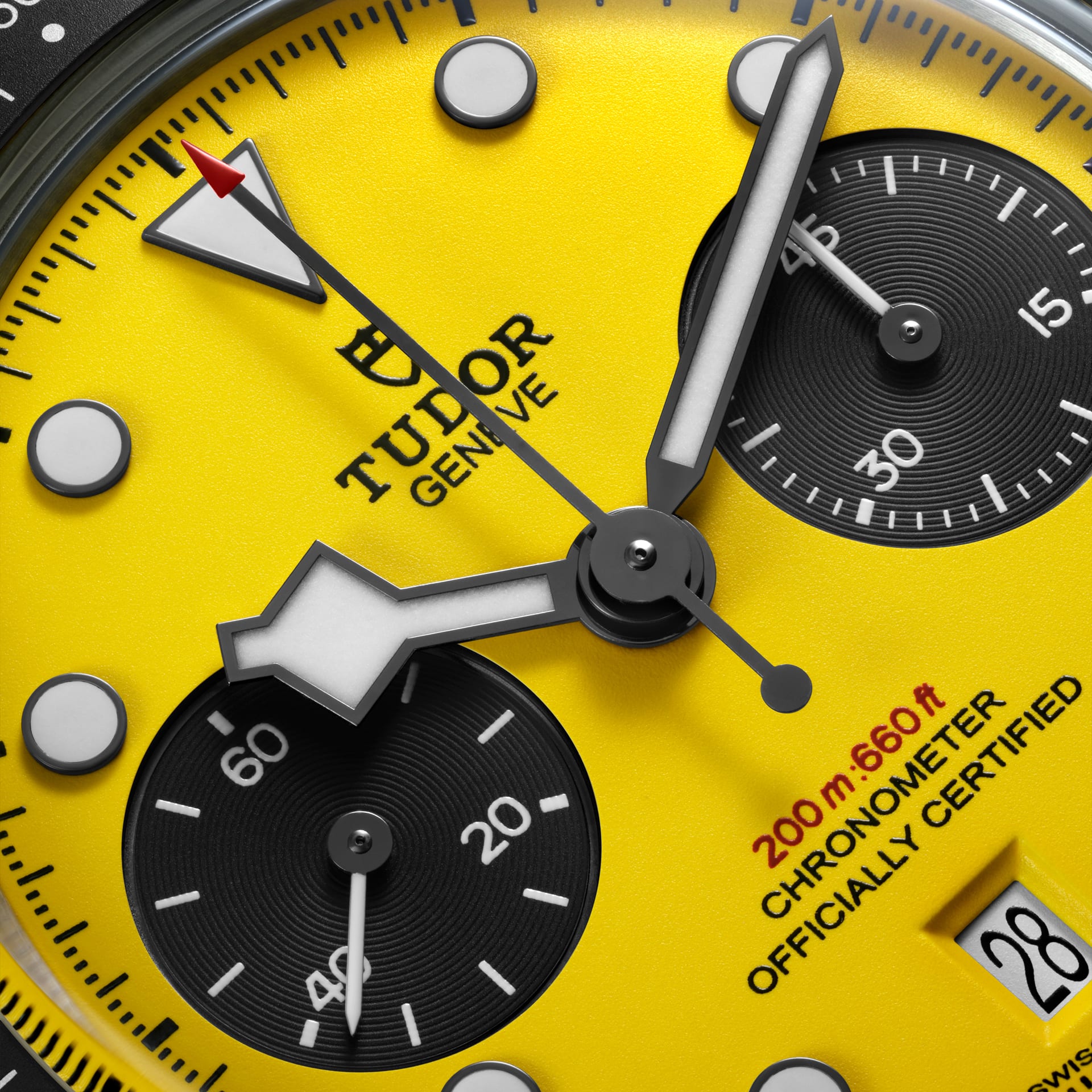 Yellow dial with black sub-counters, domed