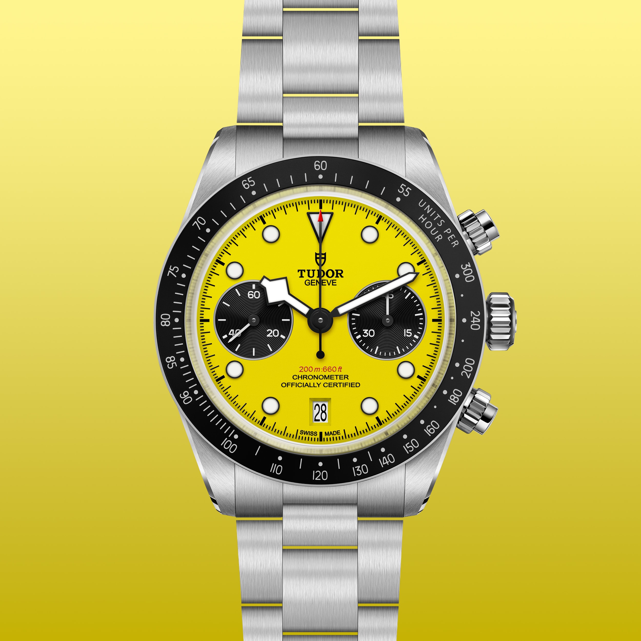 Three-link stainless steel bracelet with polished and satin-brushed finishes, with TUDOR "T-fit" rapid adjustment clasp