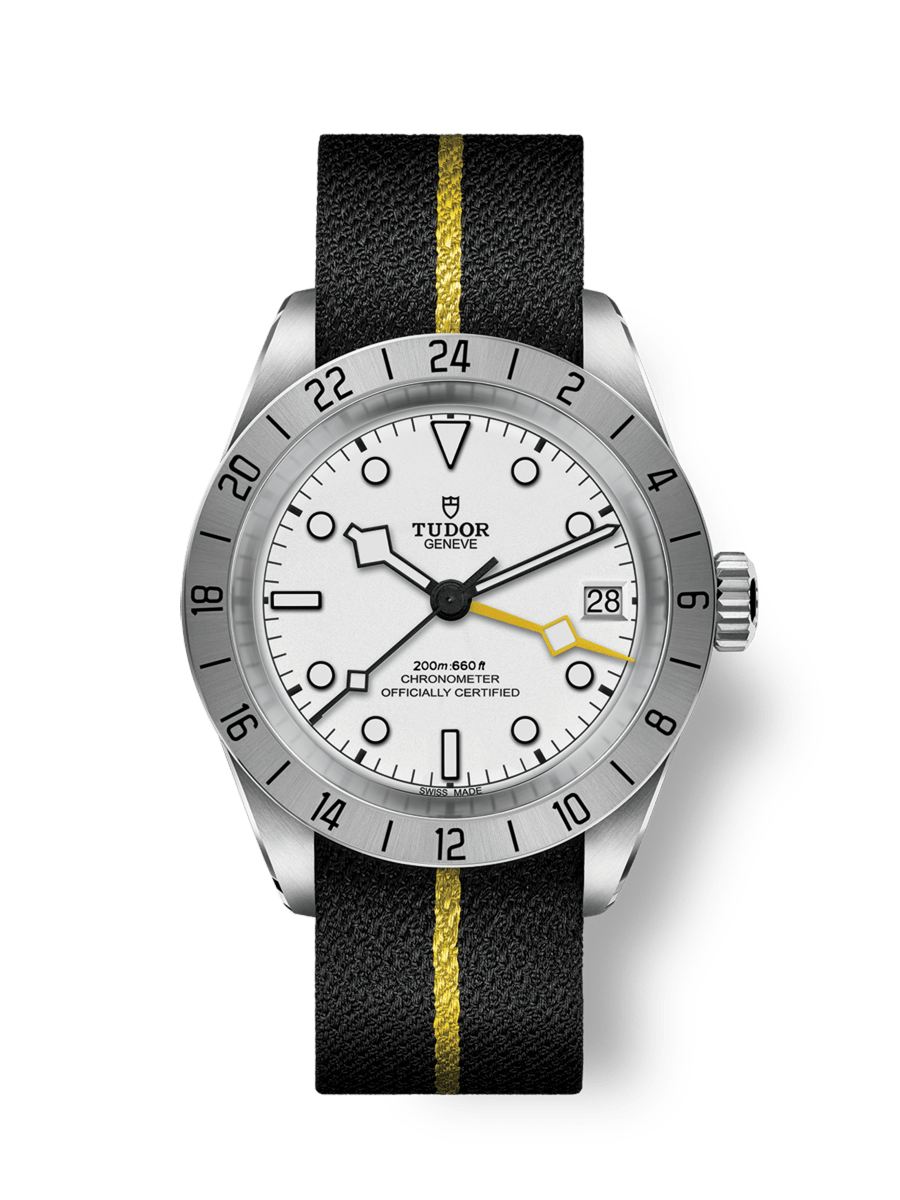Black Bay Pro 39 mm çelik kasa Sarı şeritli siyah kumaş kayış