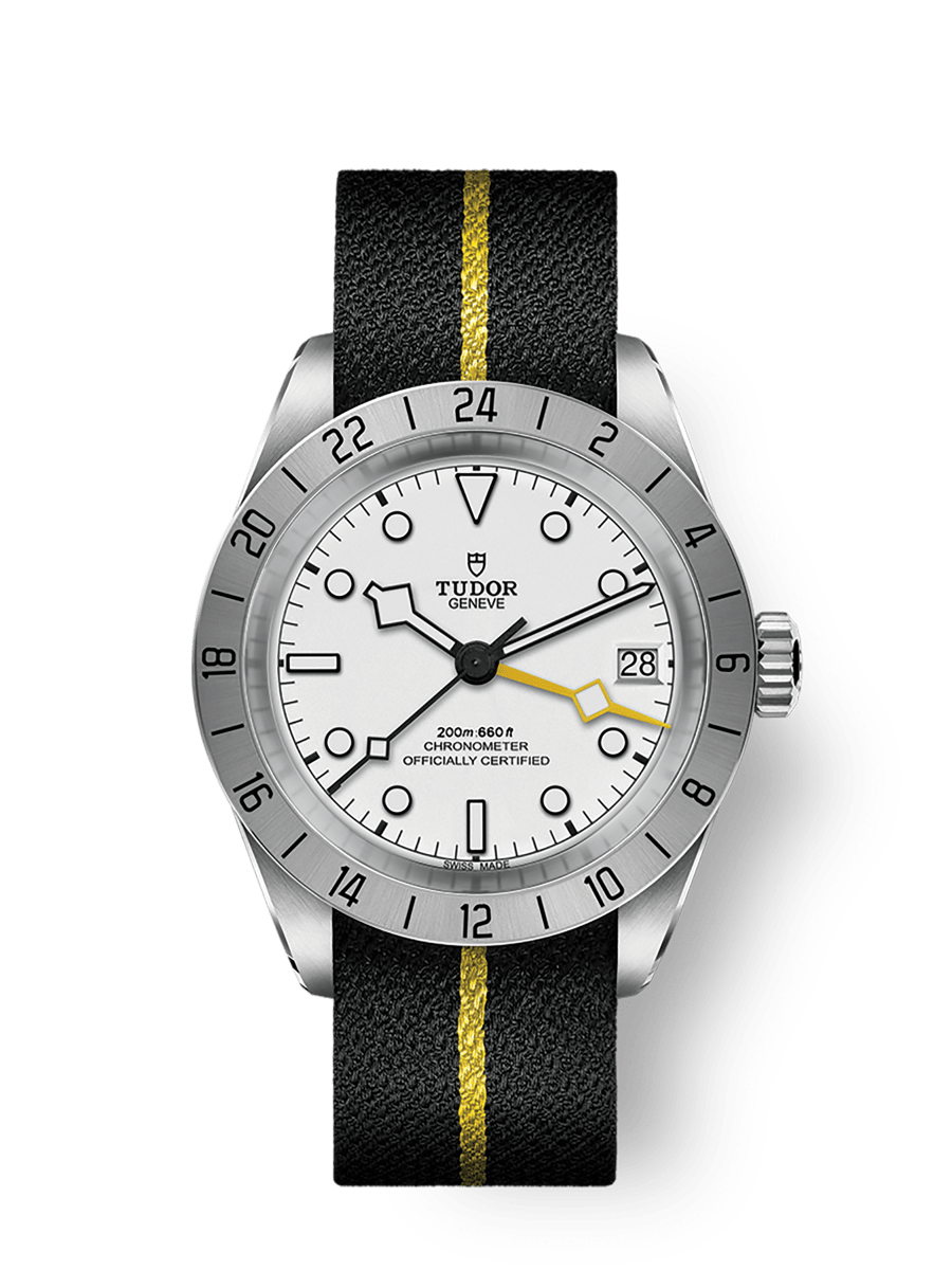 Black Bay Pro Boîtier en acier, 39 mm Bracelet en tissu noir avec bande jaune