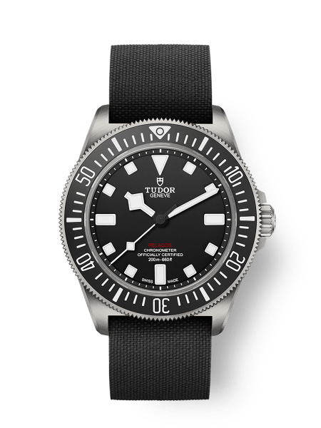 Pelagos FXD Caja de titanio de 42 mm Correa de tejido verde con banda roja Correa de caucho negro